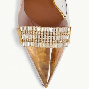 Mules à talons fins en PVC pour femmes, sandales transparentes à diamants, chaussures sexy et tendance, pantoufles de soirée argentées pour femmes - Product Image 6