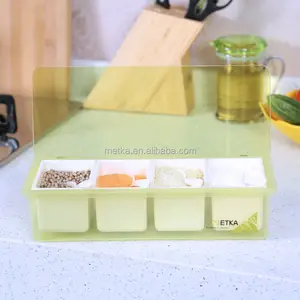 Wholesale High Quality compartment condiment holder Spice 4pcs plastic Condiments Four Containers Seasoning Box