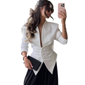 Chaqueta de Traje Elegante y Moderna para Mujer, Estilo Europeo Americano, Nueva Colección 2026, Corte Entallado, Cierre de un Botón, Asimétrica, Manga Larga - Product Image 5