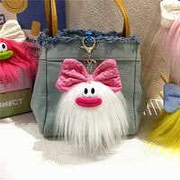 Porte-clés en peluche monstre de dessin animé mignon, doux, durable, écologique, jouet en peluche, pendentif pour sac de voiture, poupée en fourrure moelleuse avec pompon et nœud