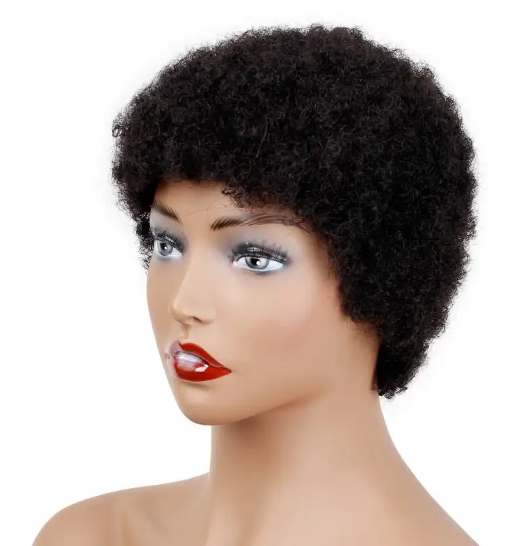 Großhandel 100% Echthaar Perücken für Afro amerikaner Frauen Afro Perücke Natürliche Farbe Short Kinky Pixie Perücke