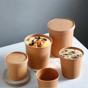 Recipiente desechable de precio al por mayor, cubo biodegradable respetuoso con el medio ambiente, tazón de sopa de papel Kraft con tapa - Product Image 2