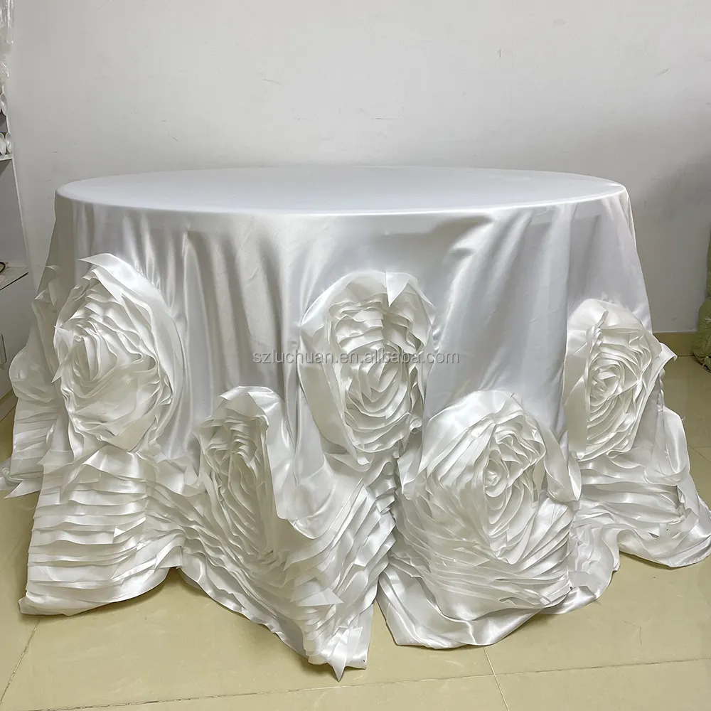 Outdoor Fancy Table Cloth Customized Table Cloths White Wedding Banquet Rosette Tablecloth