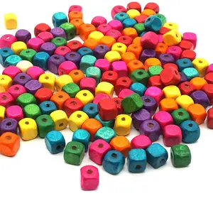 High Good Quality Multi Colored Flat Square Wooden Beads Square Wood Cube Beads
