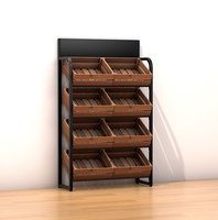 Modern gebogen metalen draadrek voor fruit & groenten, met houten kratten in antraciet, 4-planken, extra stevig supermarkt rek