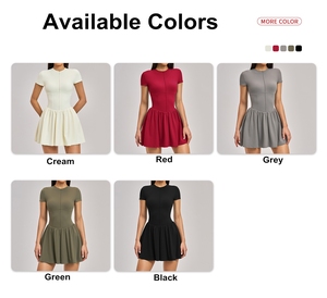 Falda <span class=keywords><strong>de</strong></span> Tenis Color Crema Beige con Cierre, Manga Corta, Ropa Deportiva Transpirable <span class=keywords><strong>de</strong></span> Secado Rápido, Vestido para Golf, Ejercicio, Gimnasio con Shorts - Product Image 4