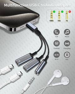 13.5CM <span class=keywords><strong>USB</strong></span>-<span class=keywords><strong>C</strong></span> ila 3.5mm kulaklık ve şarj adaptörü 3 in 1 çift tip <span class=keywords><strong>C</strong></span> Aux Splitter şarj kulaklık jakı Dongle kablosu - Product Image 2