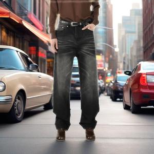 Jeans décontractés amples, lavage personnalisé délavé, pour les grandes tailles, vente en gros, élasthanne plus doux, pantalon vintage pour hommes - Product Image 1