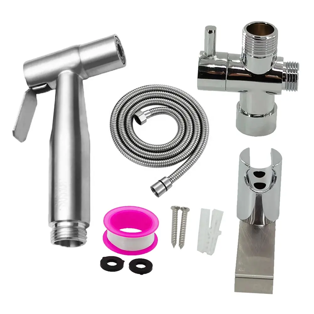 HaoEhhl OEM/ODM 304 acier inoxydable nickel brossé pulvérisateur à main salle de bain WC toilette Bidet Shattaf Kit avec valve en T pour femme bébé