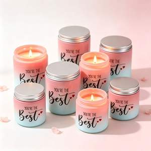Bougies parfumées transfrontalières en verre dégradé en forme de tasse avec couvercles en fer, fabriquées à la main en cire de soja végétale, sans fumée - Product Image 1