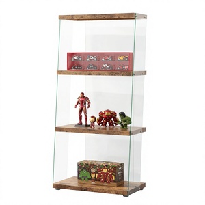 Modern Tempered Glass Display <b>Shelf</b> With Wooden <b>Shelves</b> <b>Rustic</b> Design Storage For Toys And Collectibles Living Room Furniture - Product Image 1