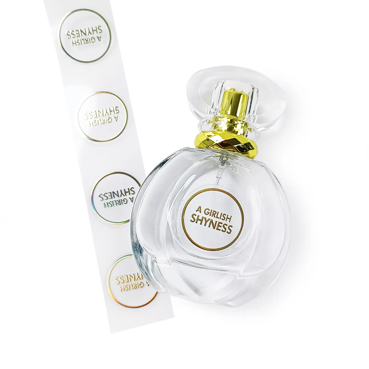 Etiqueta de embalagem de perfume personalizada, logotipo de vinil com impressão personalizada, etiquetas de embalagem de garrafa cosmética, folha de ouro/prata/rosa, adesivo holográfico em relevo