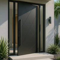 Porte d'entrée double de luxe sur mesure, style européen, en fer forgé avec vitrage et transom cintrée pour villa