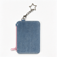 Dompet Kartu ID Bentuk Hati dari Denim, Tempat Kartu Kosong untuk Sulaman Jarum DIY, Gantungan Kunci untuk Proyek Kerajinan Jarum