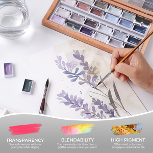 Set di Colori ad Acquerello Professionale Fontainebleau, 24 Colori Semi-Solidi in Scatola di Legno - Product Image 5