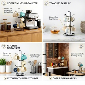 Support à tasses métallique à trois niveaux avec support rotatif à 360° pour rangement de cuisine, design circulaire moderne, type sur pied - Product Image 5