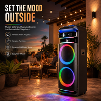 Speaker Karaoke Party HANSUO HS-TD1299 12 Inch dengan Output 100W, Tweeter, Dua Mikrofon Nirkabel VHF, dan Remote Control