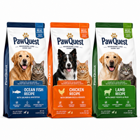 Sacs d'emballage personnalisés de luxe pour aliments pour animaux de compagnie, bleu marine et or, avec design réaliste chat et chien, trois pochettes verticales haut de gamme