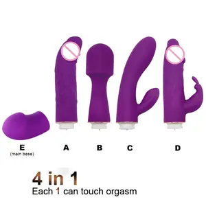 Adult 4 Penis Vibrating Interchangeable G Spot Clitoris Wand Massage Dildo Vibrator Sex Toys For Woman