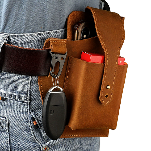 Wholesale Vintage Men's Genuine Leather Cell Phone Bag Pouch Water-Proof Waist Bag with Belt Loop Men's Cell Phone Holster