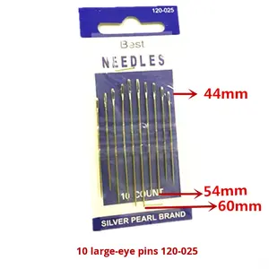 Aiguilles à coudre à la main Looen 12 Blue Card en acier au carbone nickelé, à grand chas, écologiques, pour kit de couture cuir, longueur 12 cm, 0,05 mm - Product Image 3