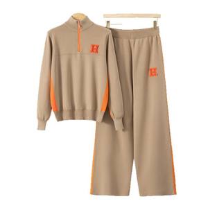 Costume <span class=keywords><strong>de</strong></span> sport décontracté pour femmes <span class=keywords><strong>de</strong></span> style européen Pull à manches longues et demi-fermeture éclair d'automne Ensemble <span class=keywords><strong>de</strong></span> pantalons larges en tricot deux pièces pour étrangers - Product Image 5