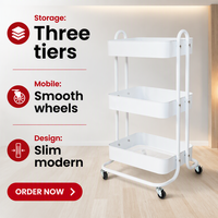 Chariot utilitaire roulant à 3 niveaux en métal pour salon de beauté, clinique, usage domestique, achat en gros