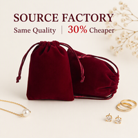 Pochette à bijoux en velours bordeaux doux pour l'emballage cadeau, le rangement et les commandes de vente au détail