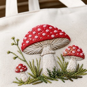 Sac fourre-tout en toile brodé motif dessin animé champignon bohème, fait main, design mignon, écologique, réutilisable, personnalisable, vente en gros - Product Image 4