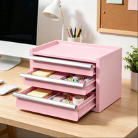 Boîte à outils portable rose en fer, étanche, 3 tiroirs, organisateur de rangement verrouillable pour maquillage, artisanat, bijoux, petites pièces de quincaillerie, garage
