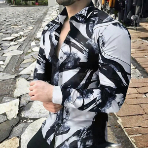 Chemises habillées décontractées élégantes pour hommes, imprimées en 3D, en sergé, à simple boutonnage, à manches longues - Product Image 3