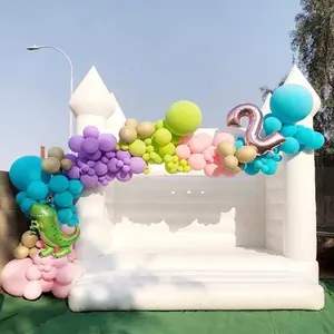 YOJA Inflatable सफेद हवा बनाने वाला के साथ महल शादी उछाल घर Inflatable शादी सफेद सजावट उछालभरी महल कूदते बिस्तर