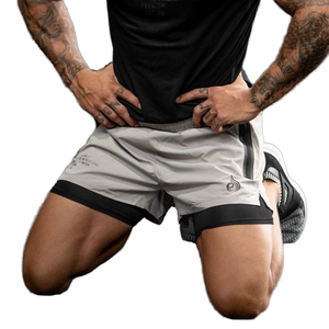 2026 Summer Fitness Double-Layer <b>Men's</b> Elastic Waist Knitted Solid Quick-Dry Breathable Stretchy Mesh Running Sports <b>Shorts</b> - Product Image 1