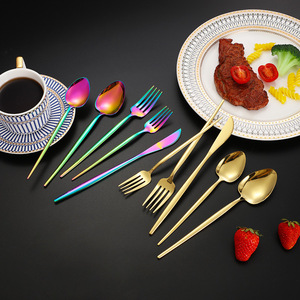 304 Stainless Steel Cutlery <b>Set</b> Minimalist Design Mirror Finish Coffee Spoons Knife Forks Reusable Western Tableware - Product Image 1