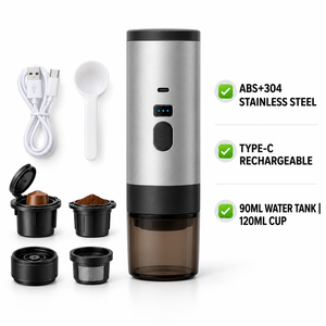 Machine à café expresso portable auto-chauffante 3-en-1 OEM ODM, rechargeable par USB-C, pour voyage, camping, voiture - Product Image 1