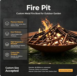 Brasero d'extérieur robuste en acier Corten, foyer de 60-200 cm pour bois, idéal pour jardin, camping, <span class=keywords><strong>barbecue</strong></span>, chauffage extérieur - Product Image 2