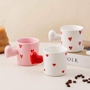 Tasses en céramique à motif de cœur avec poignée en forme de cœur pour café, thé, boissons, couleur blanc, rose, rouge, 300 ml, tasse de maison, cadeau - Product Image 2