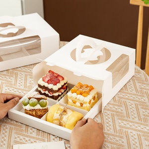 Sunshine Factory Custom Dessert <b>Box</b> <b>White</b> Square 4 Grids Dessert <b>Gift</b> Packaging <b>Box</b> With Handle Window - Product Image 3