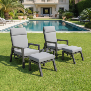Leisure 5pcs Aluminum Adjust Back Metal Single Chair Ottoman <b>Side</b> Coffee <b>Table</b> Set With Cushion for Outdoor - Product Image 1