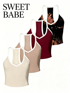 Sweet Babe - Camisetas sin mangas para mujer, color liso, con cuello en V, transpirables, longitud regular, 4 piezas - Product Image 1