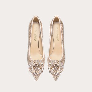 女性用ウェディングシューズフレンチスパンコールダイヤモンドクリスタルスリップオンクロージャー薄いウェッジヒール高さ増加光感 - Product Image 3