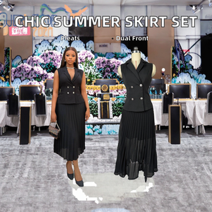 Completo Estivo da Donna Casual Due Pezzi: Gilet Doppiopetto con Colletto a Revers e Gonna Plissettata con Dettagli <span class=keywords><strong>in</strong></span> <span class=keywords><strong>Piume</strong></span> - Product Image 2