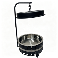 Plat à chafing rond suspendu noir 9L, moderne et orné, en acier inoxydable, chauffe-plats de buffet avec couvercle en verre pour hôtels et mariages