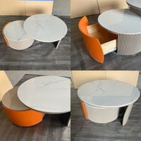 Hanyee Ensemble de tables basses modernes et luxueuses en métal marbré pour la maison, le salon, la chambre à coucher et la salle de bain.
