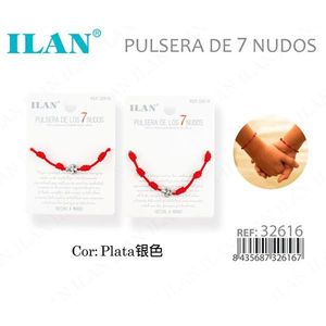 Bracelet Ilan à 7 nœuds rouge avec croix en argent fait main - Product Image 1