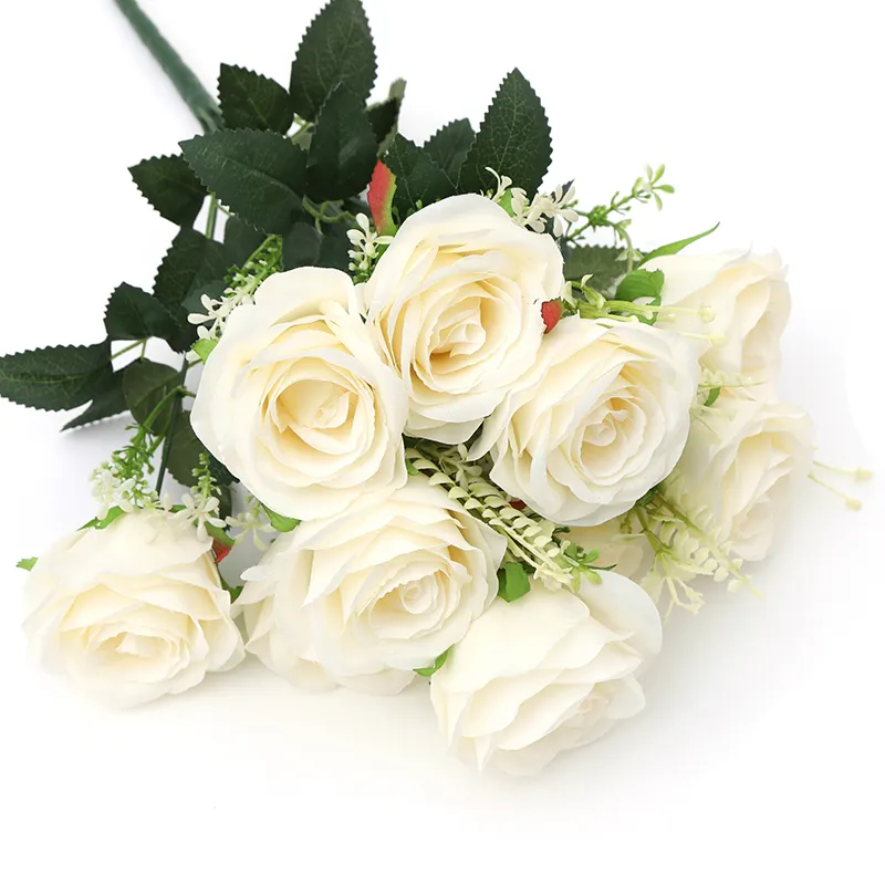 Rosas flores artificiales a granel rosas blancas flores artificiales corazón Rosa artificial para decoración y regalo