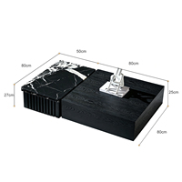 Table basse carrée design moderne en bois noir fritté, style luxe léger, pour salon, table centrale minimaliste