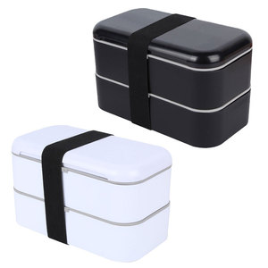 Japanese Style Double Layer Plastic <b>Lunch</b> <b>Box</b> Airtight Bento <b>Box</b> <b>Microwave</b> Safe Student Use Rectangle Solid Color - Product Image 1