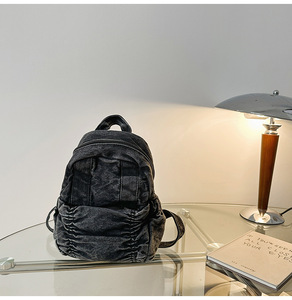 Venta caliente estilo universitario elegante viaje mochila ocio duradero plicado lavado envejecido Denim Mini mochila diaria - Product Image 3