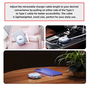 Cavo di ricarica USB C retrattile da 240W, portatile, con 4 lunghezze fisse, da USB C a USB C, per ricarica rapida e trasferimento dati, per iPhone e <span class=keywords><strong>Samsung</strong></span> - Product Image 4